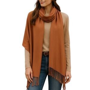 Women’s Bundle 3 Oblong Scarfs Solid Neutral Color Fringe Tan Orange Brown Tan